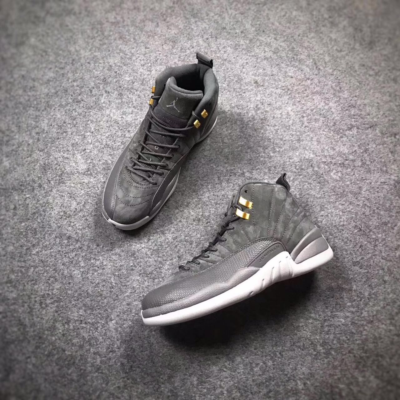 Men Air Jordan 12 Retro Dark Grey Gold Shoes - Click Image to Close